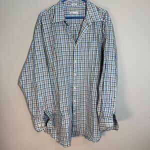 Peter Millar Crown Men's XXLarge Long Sleeve Button Up Blues Tan Checkered Plaid